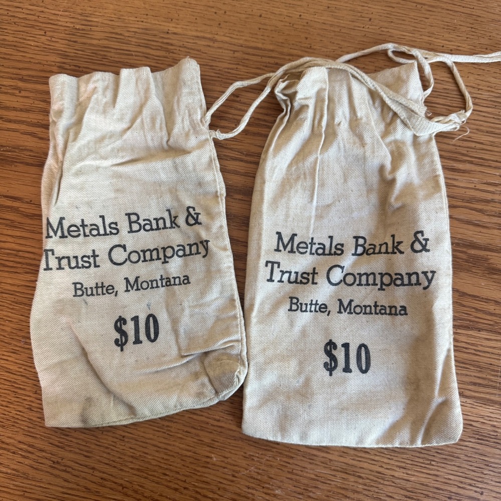 Vintage Metals Bank & Trust Company Butte Montana $10 Canvas Coin Bags Set of 2